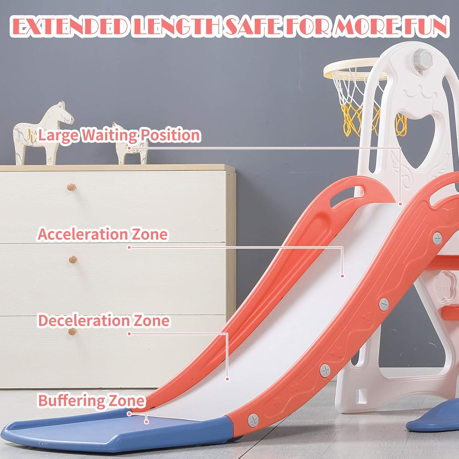 Toddler Slide and Swing Set, 4 in 1 Kids Play Climber Slide Playset Indoor and Outdoor Playground, Slides for Kids Easy Climb Stairs Easy Set Up with Basketball Hoop Extra Ball (White&Blue) : Toys & Games