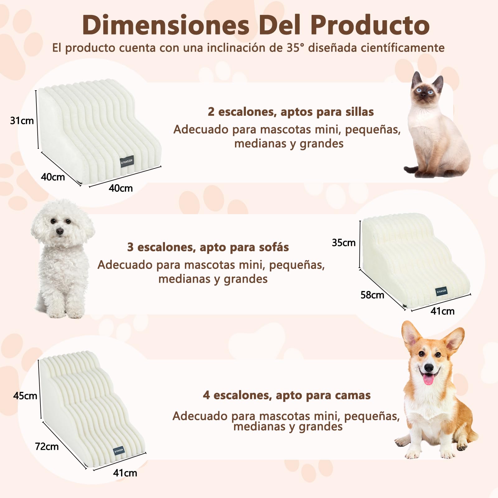 Galatée Escalera para Mascotas, Fabricada En Terciopelo y Esponja Resistente, con Base Antideslizante y Funda Lavable y Extraíble. Apta para Gatos y Perros(Escalera Blanca de Tres peldaños)