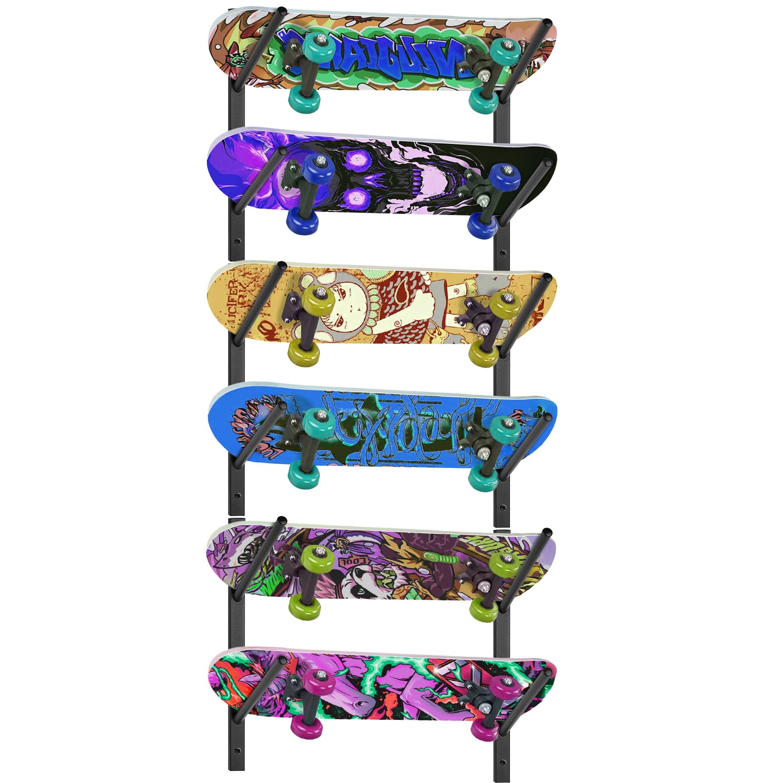 Skateboard Rack-6-Tier Skateboard Wall Mount Snowboard Rack Snowboard Wall Mount Space-Saving Multi-Functional Storage Solution