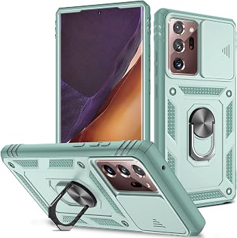 for Samsung Galaxy Note 20 Ultra Case Military Grade Drop Shock Protection Cell Phone Cover with Slide Camera Cover Built-in 360 Rotate Ring Stand for Note 20 Ultra 6.9 -Green