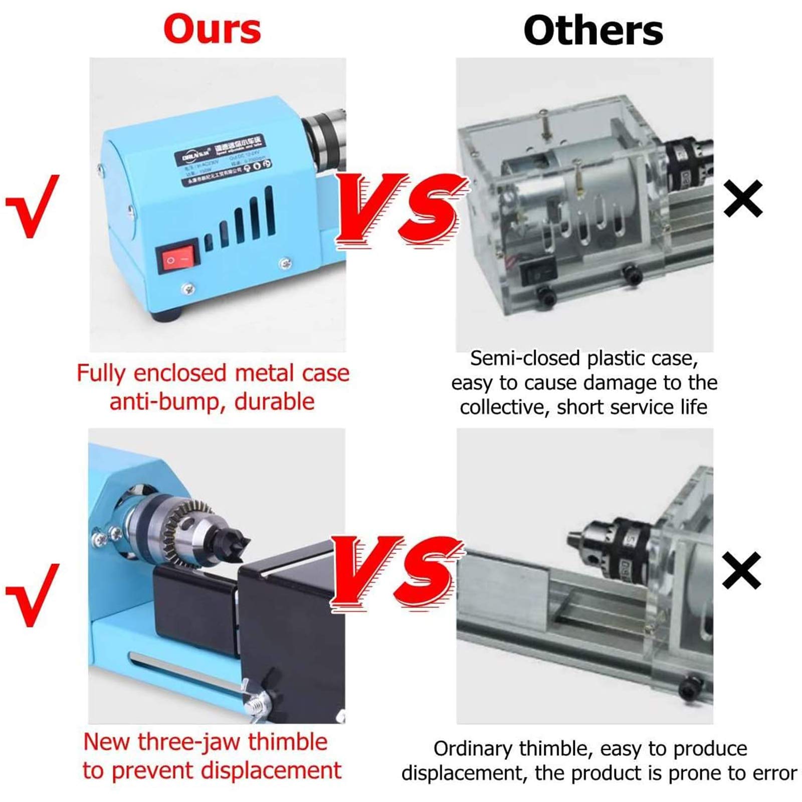 Mini tornio per la Lavorazione del Legno Lucidatore Fai-da-Te CNC 12V-24V 150W Modellismo in Legno Utensile per fresatura e Foratura Piccolo tornio in Metallo per Incisione e molatura di Legno St