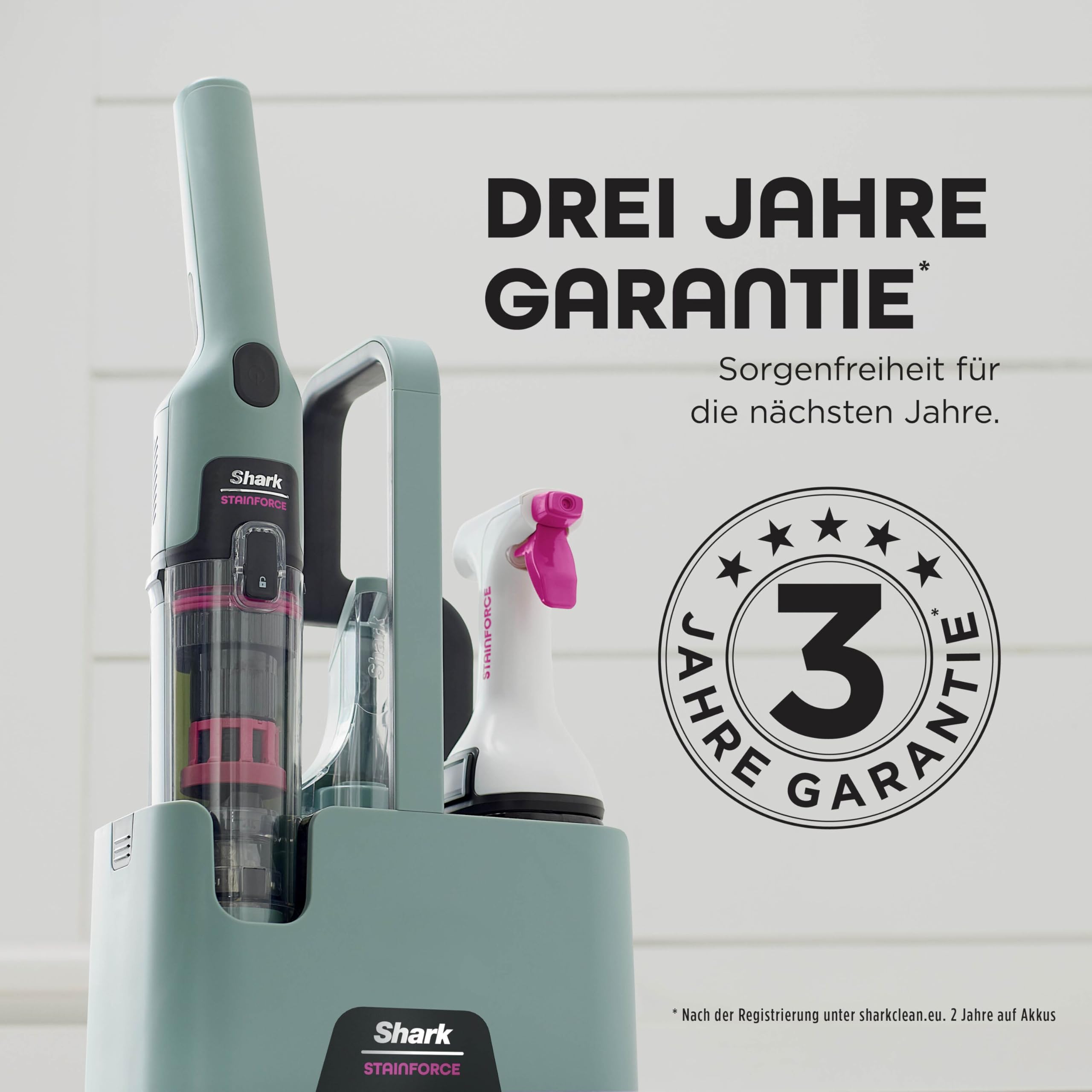 Shark StainForce kabelloser Fleckenentferner, tragbarer Flecken-, und Geruchsentferner für Teppichböden, Teppiche, Polstermöbel und mehr, mit Aufbewahrungsbox, Zubehör und 2 x Reiniger, HX100EUCP