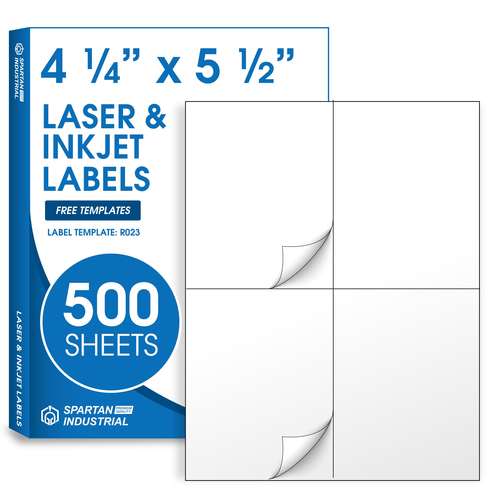 Spartan Industrial Etichette bianche stampabili per stampanti laser e a getto d'inchiostro, 10,8 x 14 cm, 500 fogli, 2000 etichette totali per bottiglie e barattoli per conserve, identificazioni,