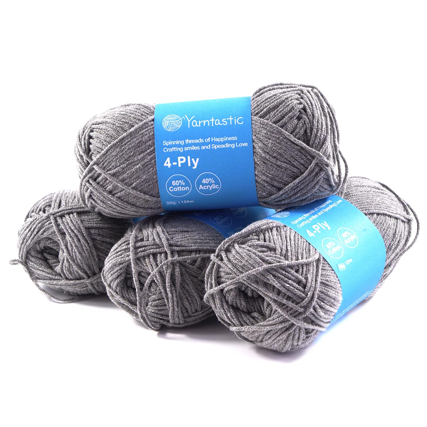 Yarntastic 50g x 4 Balls in a Pack, 4 Ply Yarn, 16 Wraps per inch (About 2.5cm), 60% Cotton 40% Acrylic Blended