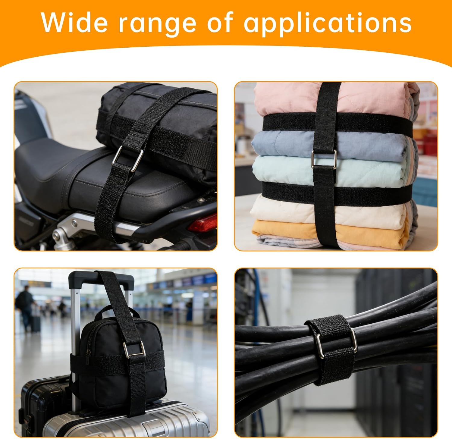 2" x16ft Hook and Loop Straps, Long Adjustable Fastening Straps with 10 Metal Buckles, Cut to Length Cinch Straps, Reusable Nylon Securing Cord Ties for Organizer or Storage