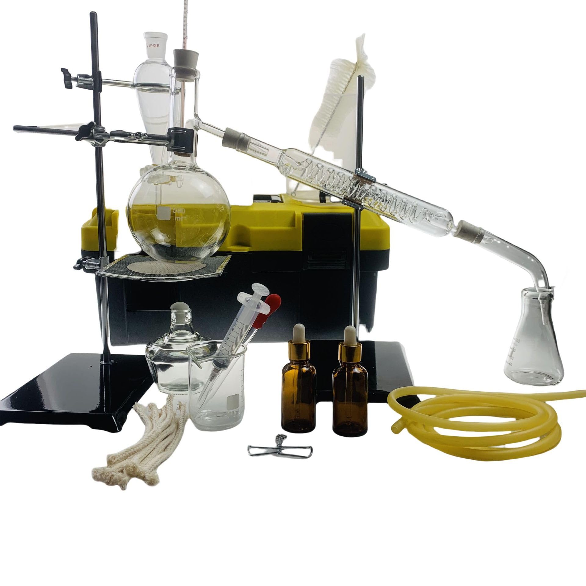 Kit de material de vidrio de laboratorio, nueva unidad de destilación DIY, aparato de destilación de aceites esenciales de laboratorio, 500 ml, resistente a altas temperaturas, para destilación