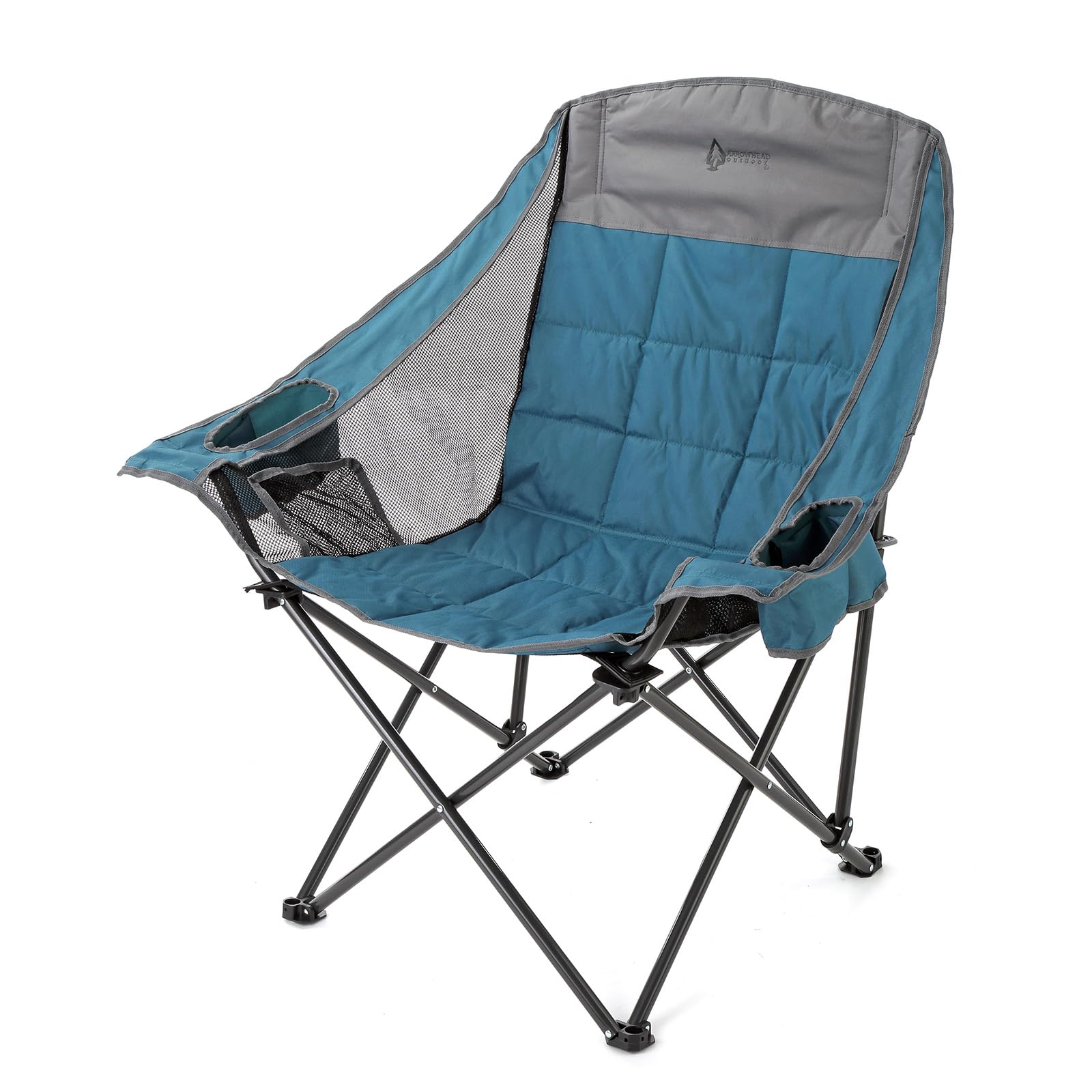 ARROWHEAD OUTDOOR Oversized Folding Camp Chair w/Adjustable Double Sized Cup Holder, Mesh Sides, Inner Pockets, Carry Bag, 300 LBS Weight Capacity