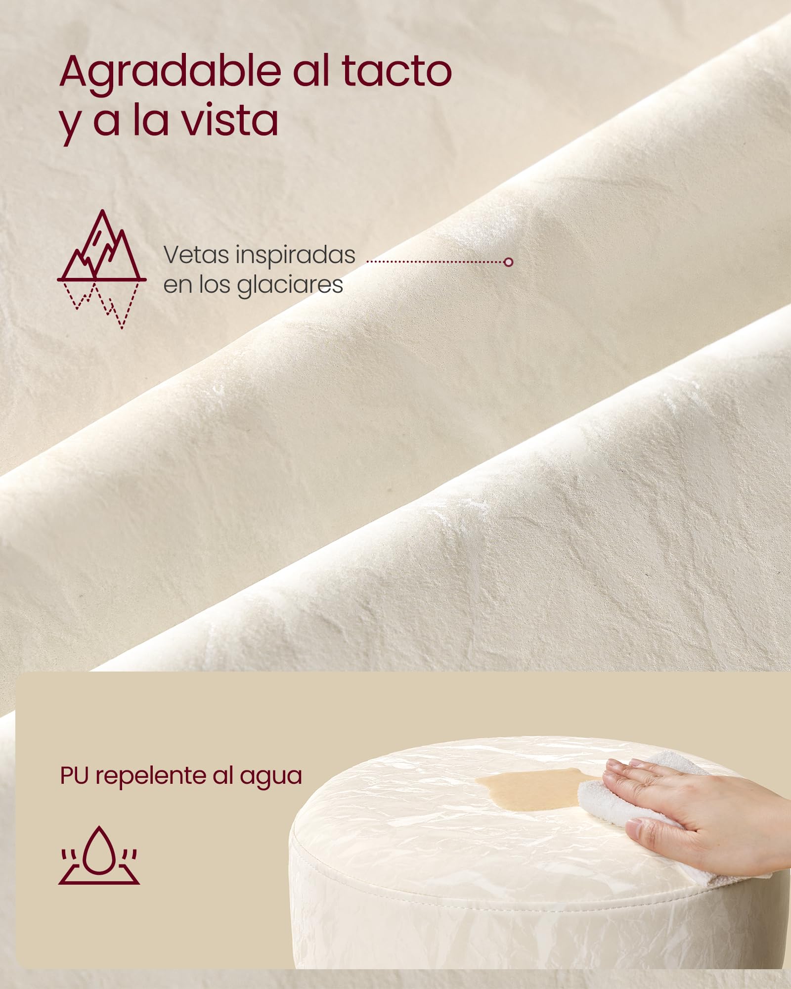 VASAGLE Sgabello da Trucco, Sedia per Toeletta, Regolabile in Altezza, Girevole a 360°, in PU, Seduta Spessa, per Camera da Letto Cucina Sala da Pranzo, Moderno, Bianco Crema LJB120W01