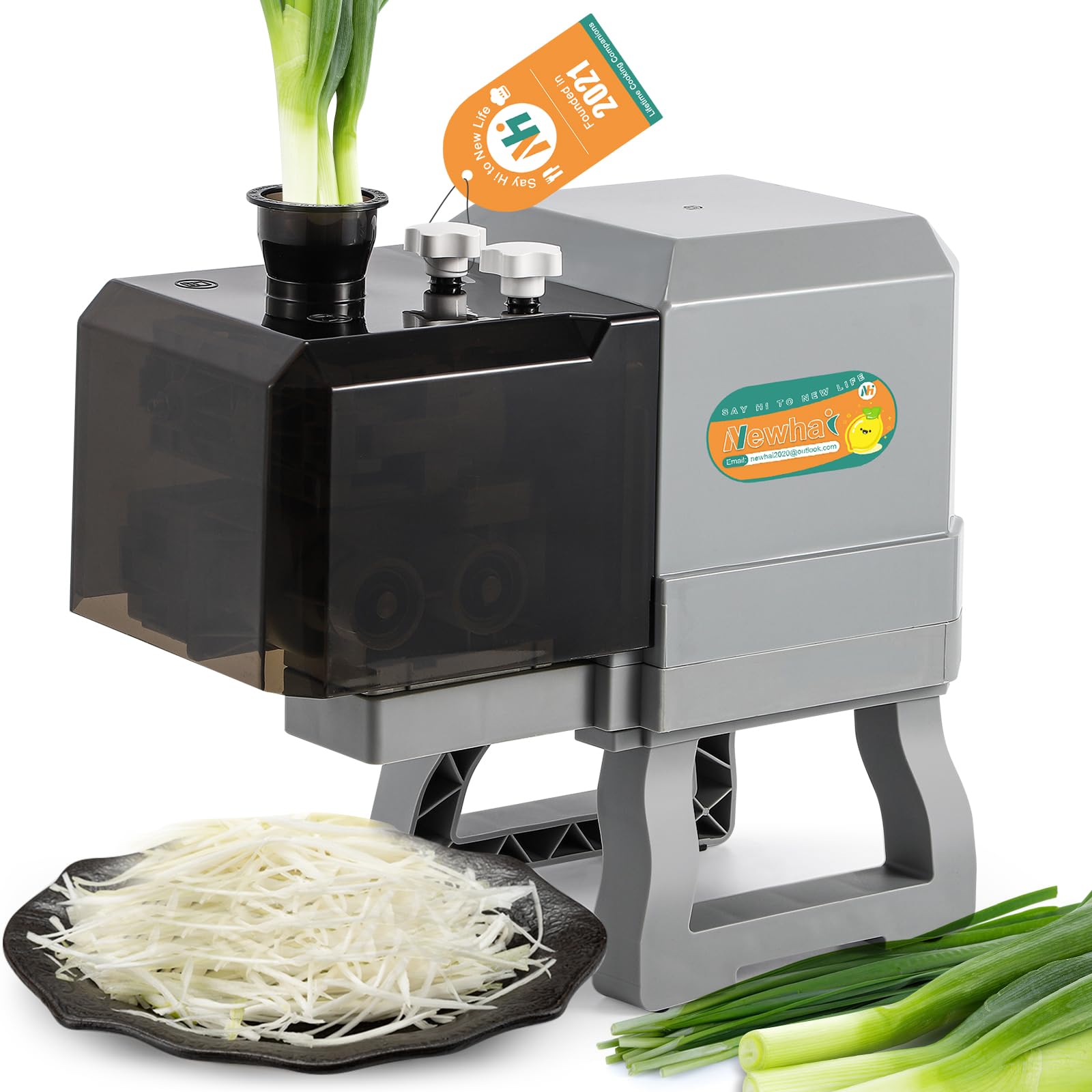 Newhai Electric Scallion Shredder, Commercial Spring Onion Slicer, 3mm Shreds for Chili Garlic Shoots 110volt for Home & Restaurant