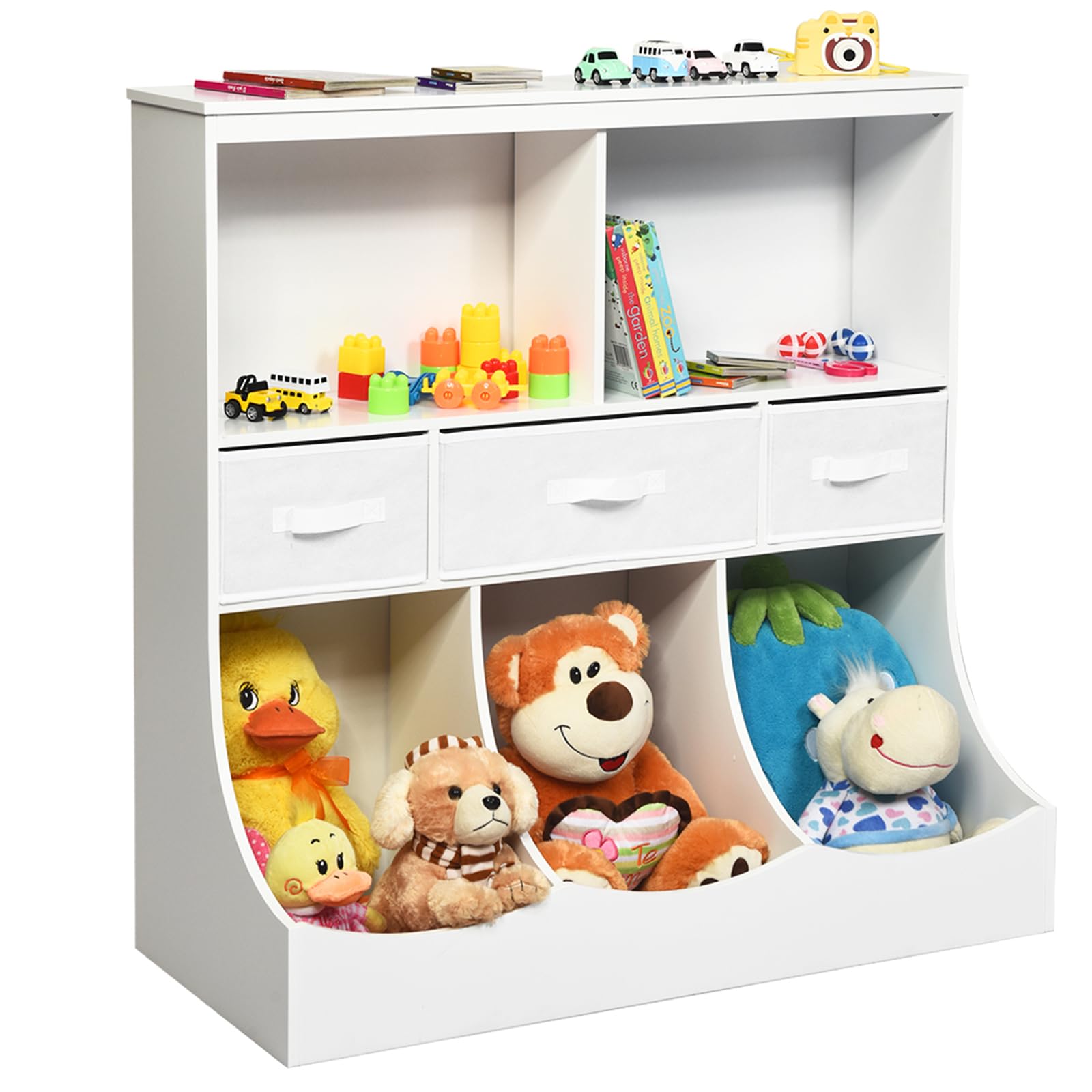 Bibliothèque Enfant COSTWAY 3 Niveaux - 93x40x94cm - Avec 3 Tiroirs Et 5 Compartiments - Pour Chambre Ou Salon