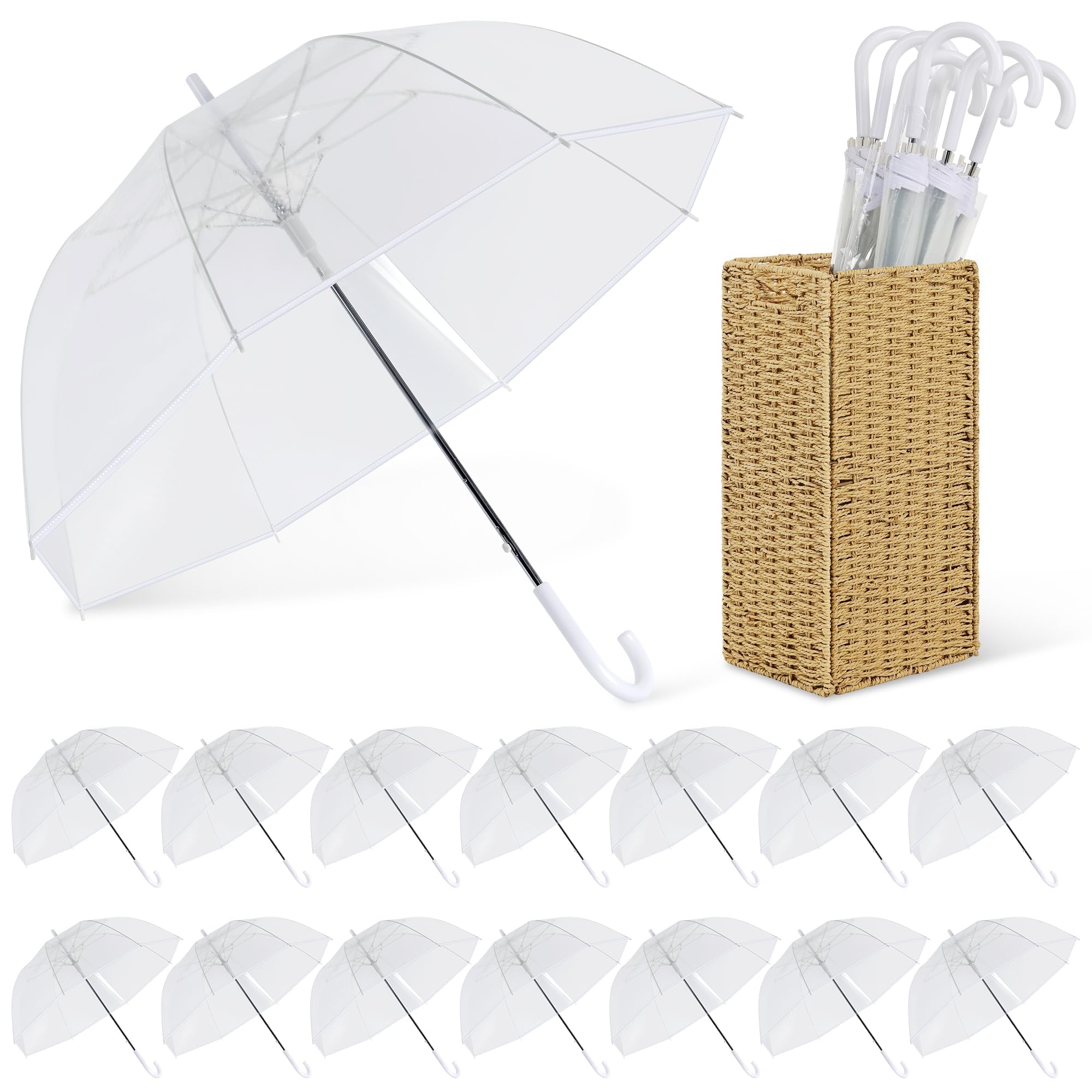 Aodaer 15 Pcs Clear Wedding Umbrellas Bulk, 36 Inch Transparent Bubble Umbrella with Storage Box Large Dome Windproof Stick Umbrellas for Rain Wedding Bridal Party Supplies Photography Props