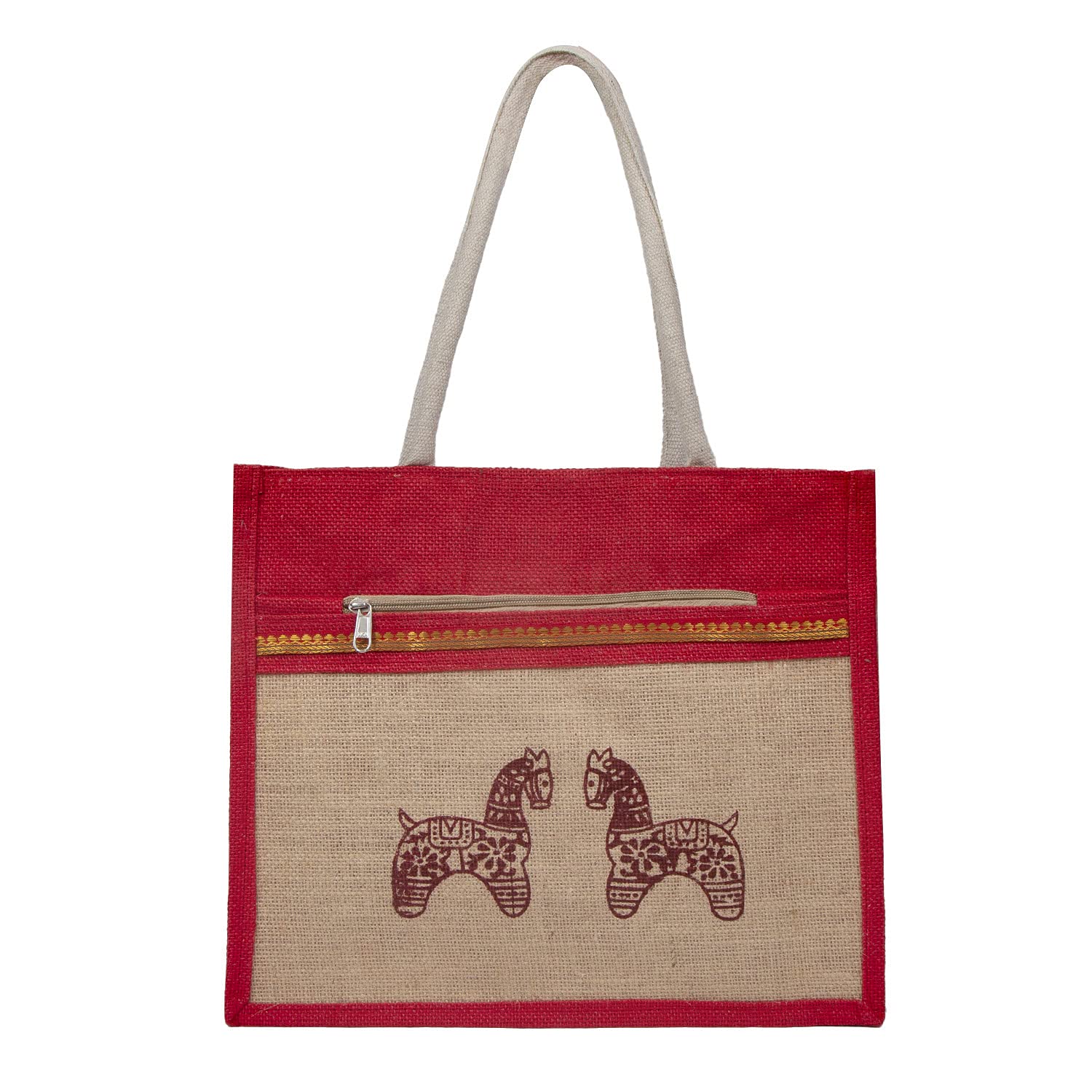 ASIAN Eco-Friendly Jute Horse-01 Bag-Reusable Tiffin/Shopping/Grocery Multipurpose Hand Bag with Zip & Handle for Men and Women(Pack of 1)… (Red) (B09H71QNCP) Amazon Price History, Amazon Price Tracker