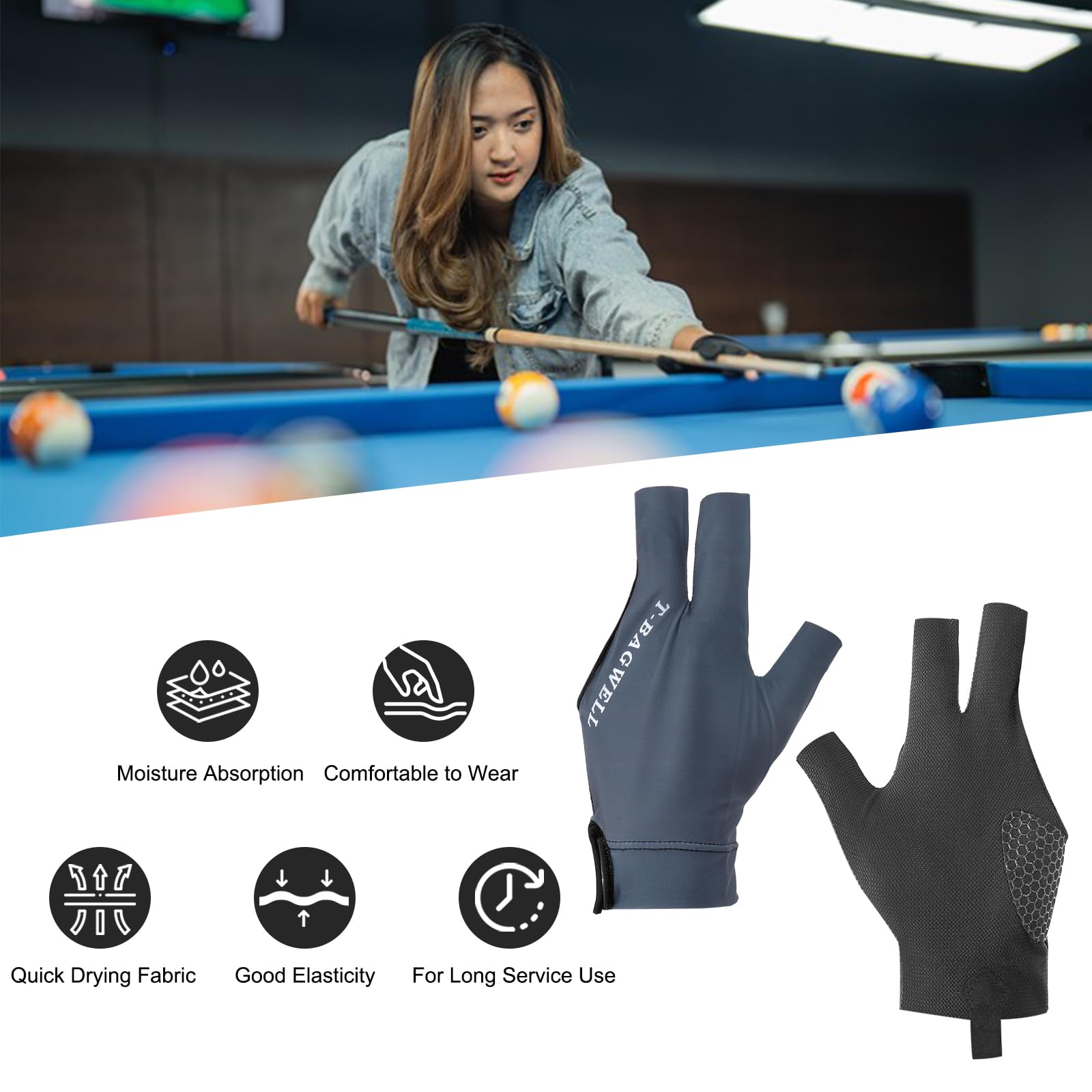 PATIKIL 3 Finger Pool Glove Left Hand, Billiard Gloves for Shooter Carom Pool Snooker Cue Sport Blue - Image 4