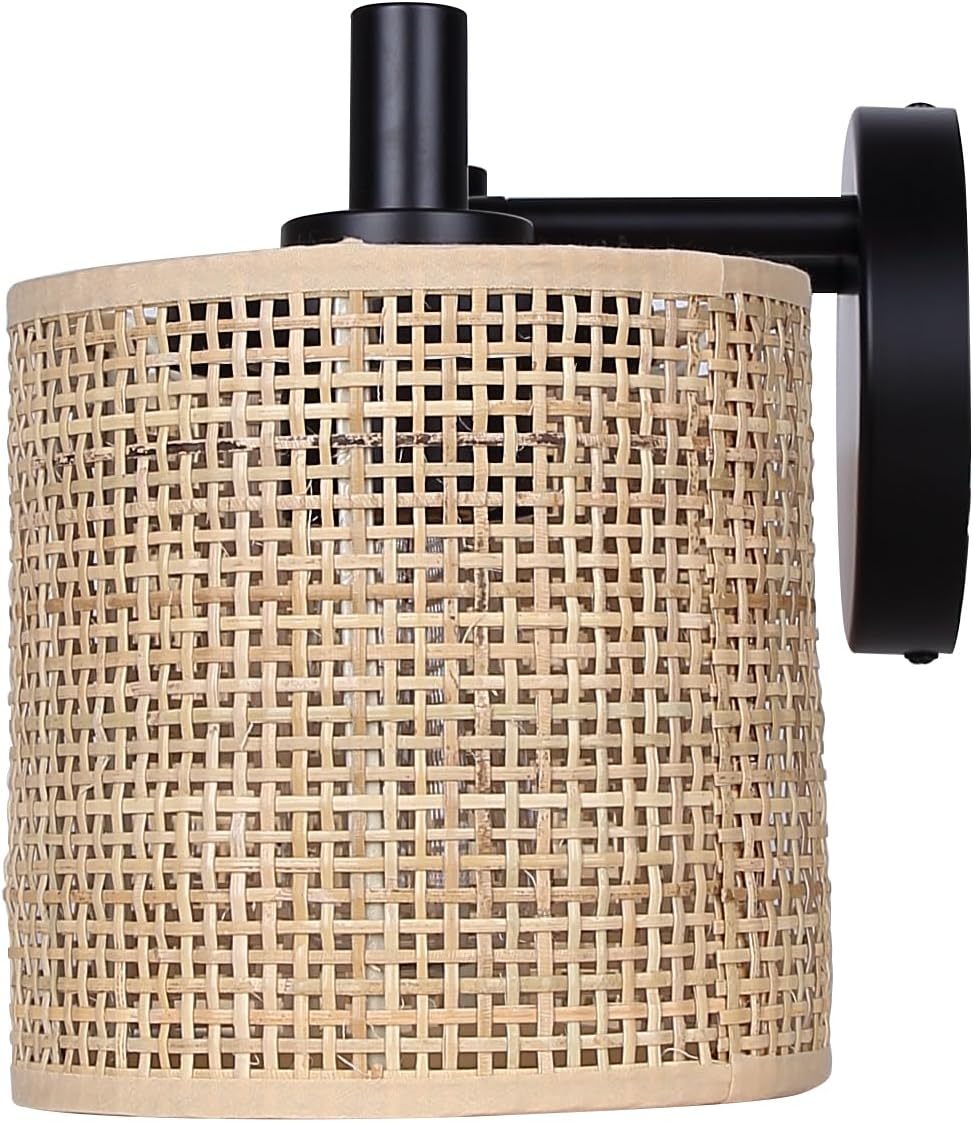 Palmside 3-Light Vanity Light – Modern Boho Coastal Vanity Fixture with Natural Rattan Shades, Black Finish, Easy Connect, Ideal for Bathrooms, Powder Rooms, Dressing Areas