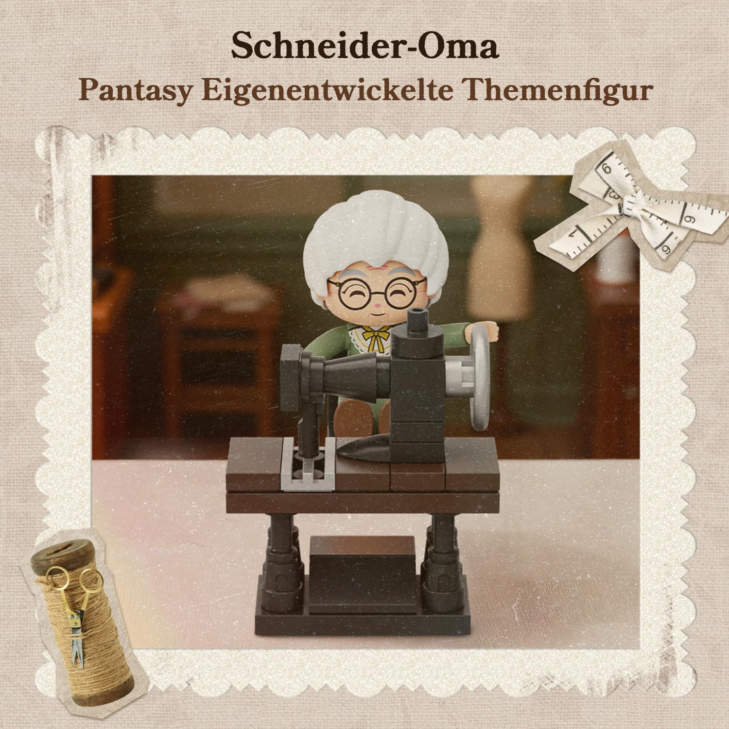 PANTASY Retro Nähmaschine Klemmbausteine Set | Vintage-Modell mit Handkurbel, funktionierendem Zahnradmechanismus und versteckter Mini-Schneiderei zum Ausstellen