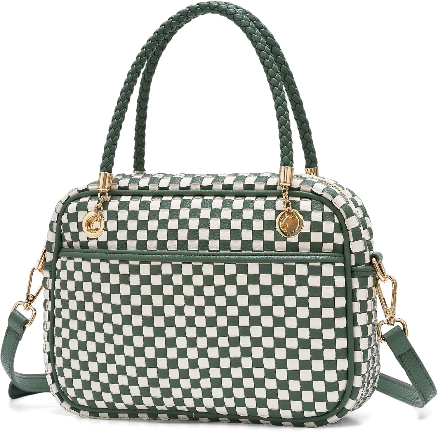 Chic Woven Crossbody Camera Bag, Soft Vegan Leather Purse with Designer Look & Braided Handle