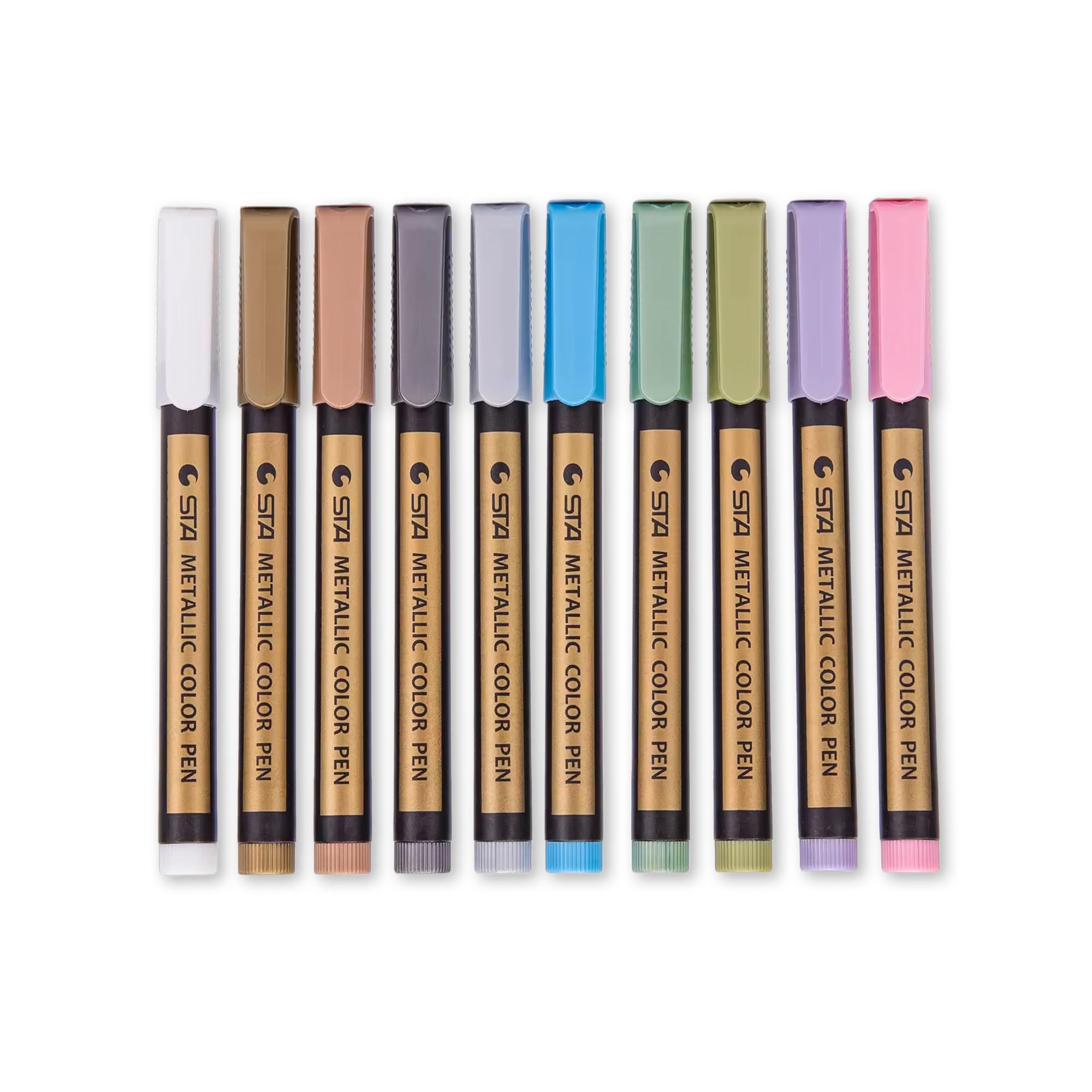 Acrylic Paint Pens - Set of 10 Metallic Marker Pens - Paint Marker Pens for DIY Scrapbooking, Crafts, and Art - Soft Brush Tips - Stationery Set for School Supplies