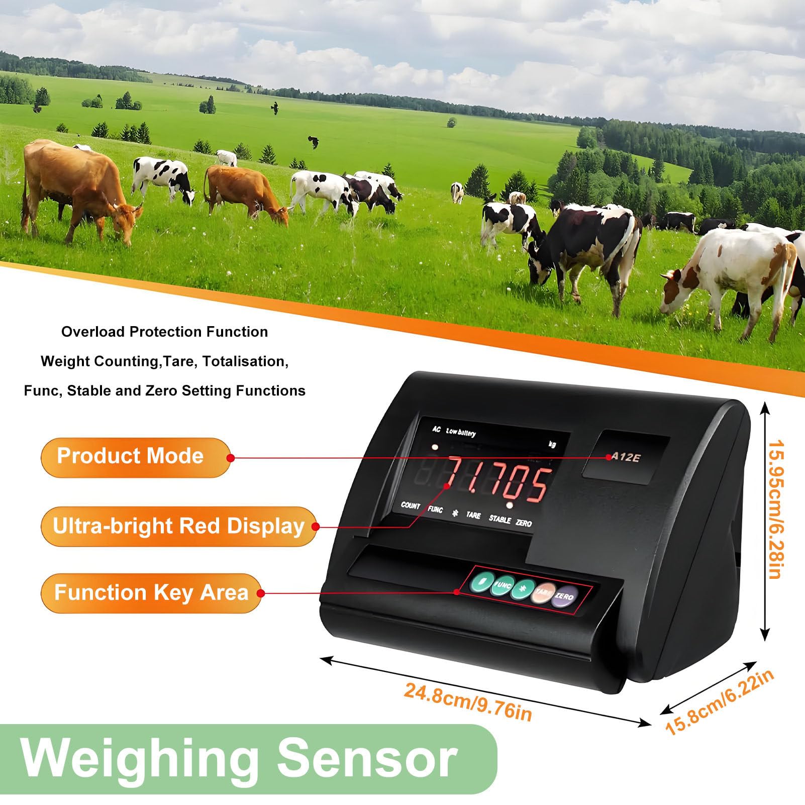 Kit Bilancia per Bestiame con indicatore ad Alta precisione per bovini, suini, capre e Pecore, indicatore di Bilancia a Ponte con 4 Celle di carico e Scatola di connessione 3000kg