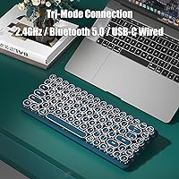 Vista 2 de Teclado de máquina de escribir inalámbrico de 2.4 GHzBluetoothUSB-C Teclado mecánico para juegos con cable blanco cálido retroiluminado LED de 84