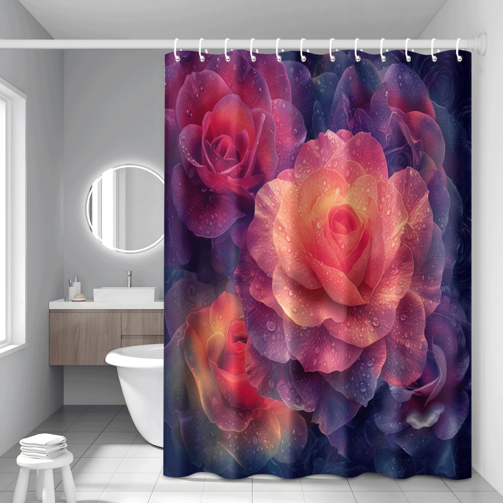 Shower Curtain Orange Flowers Mould Resistant Shower Curtains for Bathroom Washable Polyester Bathroom Curtains Decor Wet Room Quick Dry Anti Mould Bath Curtain with 12 Hooks 200x220cm