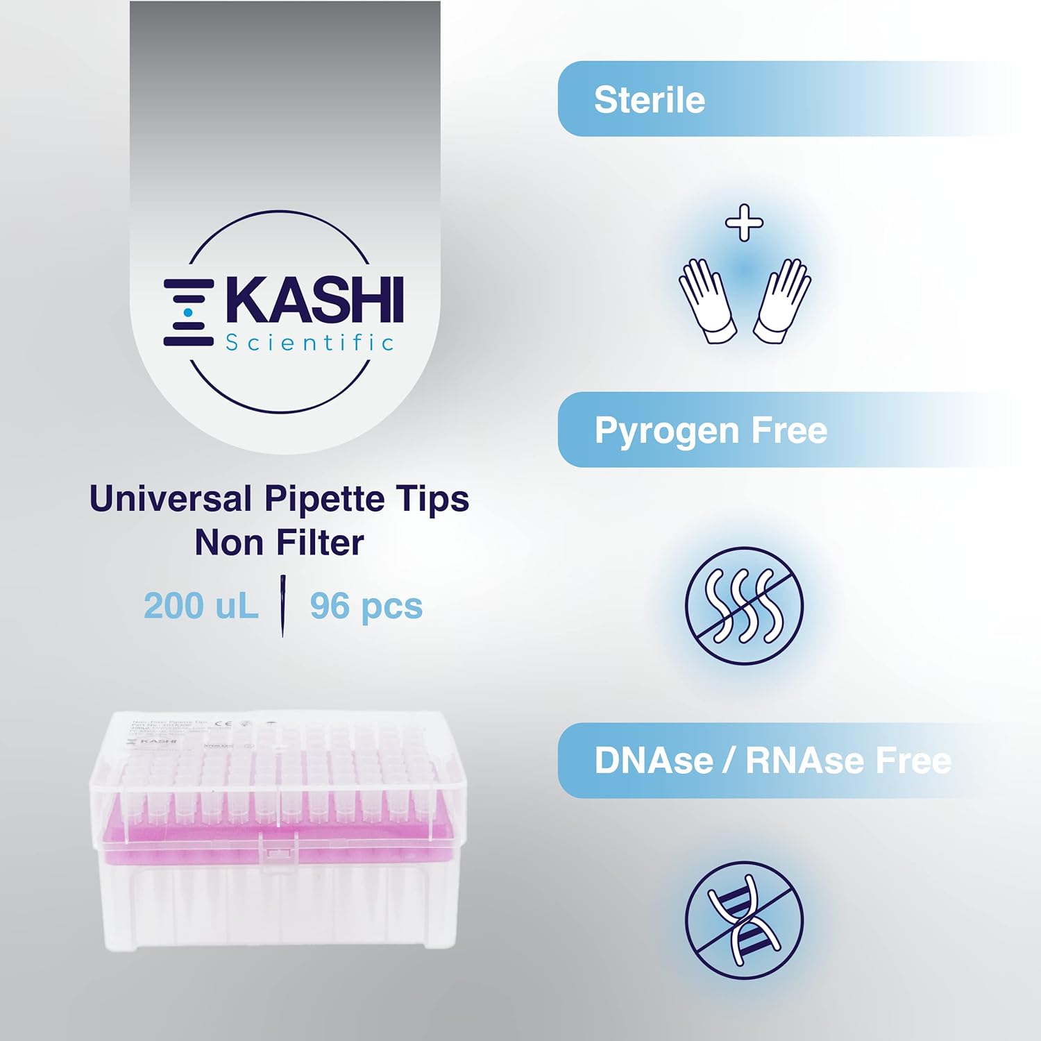 Kashi Scientific 200 uL Universal Racked Laboratory Pipette Tips, Sterile Dnase/Rnase Free, Pyrogen Safe [200ul, Non-Filtered, 960 Tips]