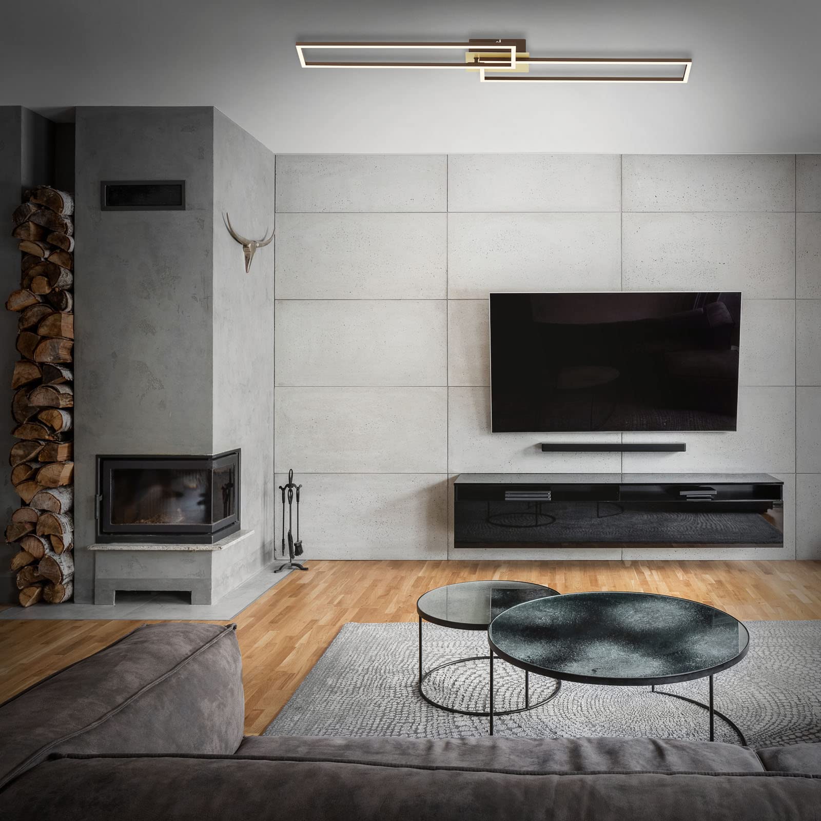 BRILONER Leuchten - Lámpara de Techo LED, Lámpara de Techo Regulable, Incluye Control Remoto, Control de Color de Temperatura, Función de Luz Nocturna y Temporizador, 1100x248 x78 cm, Marrón Dorado