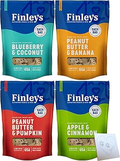 Variety Pack for Finley's-Biscuit Treats - 4 Delicious Flavors: Blueberry Coconut, Apple Cinnamon, Peanut Butter & Banana, and Peanut Butter and Pumpkin (6oz each, 4 bags Total)