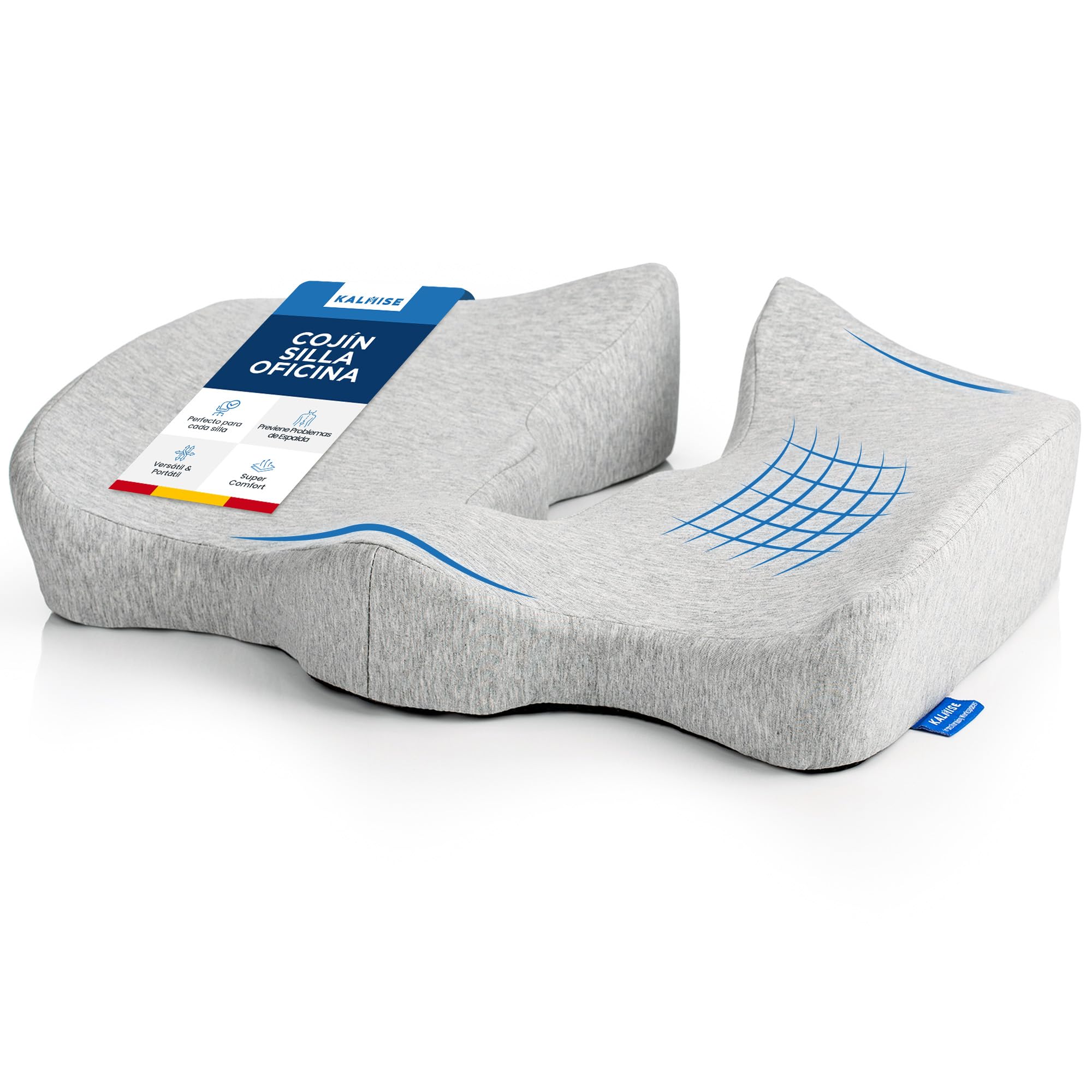KALMISE Cojin Silla Oficina | Cojin Coxis de Espuma Memory Foam | Cojin Coxis Ortopedico Oficina, Casa, Coche o Silla de Ruedas