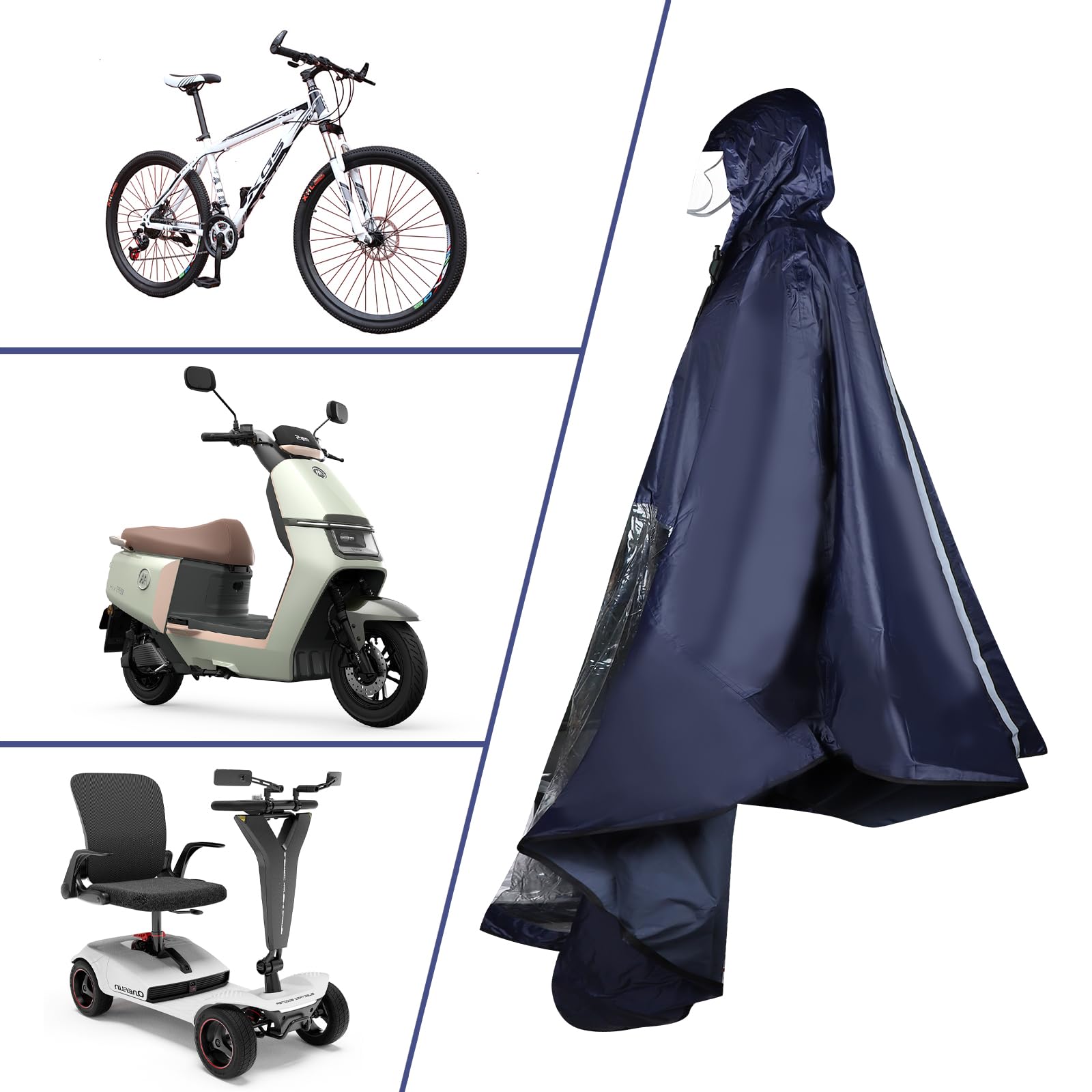 lalago Imperméable à l'eau Cyclisme Capes, Imperméable for Vélo Électrique, Poncho Pluie pour Fauteuil Roulant/Cape, Coupe-Vent à Capuche Cyclisme, Pluie Poncho Vélo