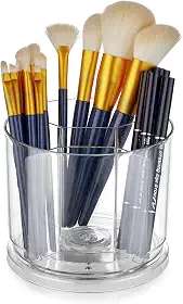 Organizador de pincéis de maquiagem – Recipientes de armazenamento transparente giratório de 360° para penteadeira, mesa, bancada, suporte de caneta giratório para mesa, suporte redondo de pincel de maquiagem com 5 compartimentos, para cosmísticos (transparente)