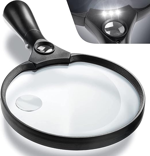 QVZ Extra Large LED Handheld Magnifying Glass with Light 2X 4X 25X