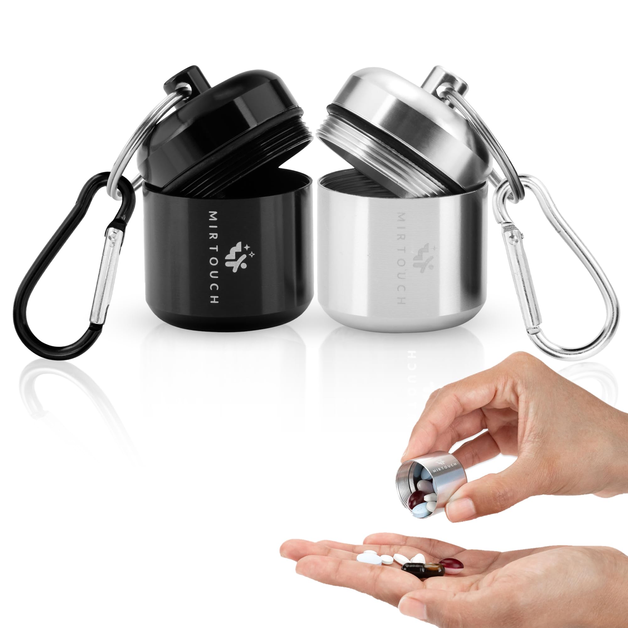 PillPort - Portable Keychain Pill Holder Case Discreet Waterproof Mini Pill Container Carrier with Strong Carabiners for Pocket Purse Travel Bags Aluminum Alloy Pill Fob Box for Medicine Jewelry 2pk