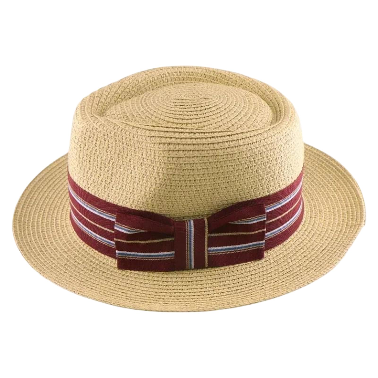 LCUVIMPEX Bucket Hats， Braided Straw Boater Hat Wide Brim Sun Protection Multicolor Multiple Sizes(Beige Burgundy)