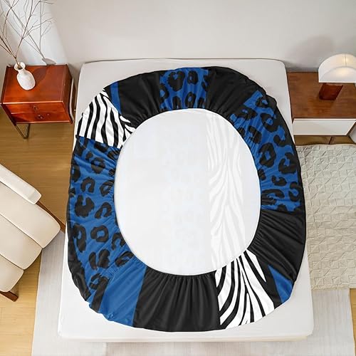 Miniatura 6 de Manfei Sábana bajera ajustable con estampado de leopardo, tamaño matrimonial, con textura de piel de cebra, color negro y blanco, decoración de