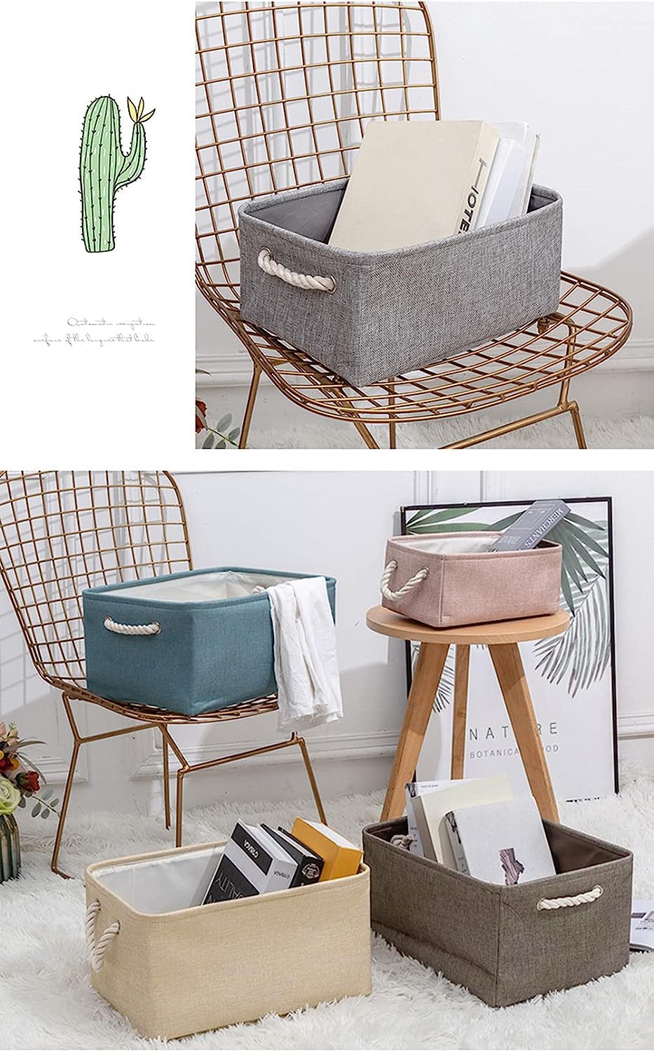 Aniyan 3er Set Aufbewahrungsbox 41x32x20cm mit Griff, Kleideraufbewahrung Leinenkörbe faltbar, Stoff Aufbewahrungskorb Grau
