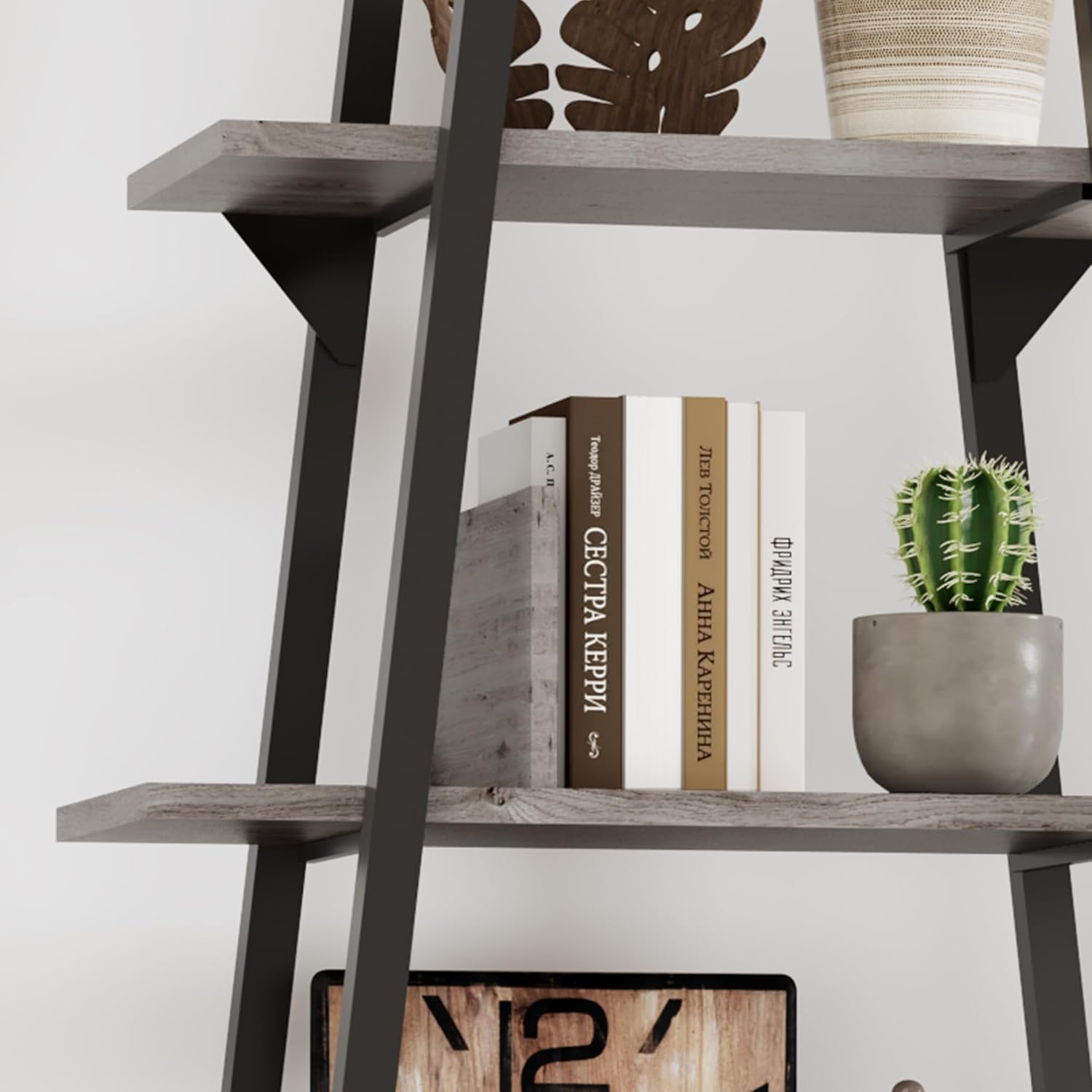 WildVenture 5-Tier A-Shape Book Shelf with Metal F 5-Tier A-Shape Book Shelf with Metal Frame, 72" Ladder Shelf, Wood Adjustable Shelves, Industrial Bookcase for Home Living Room Bedroom Office