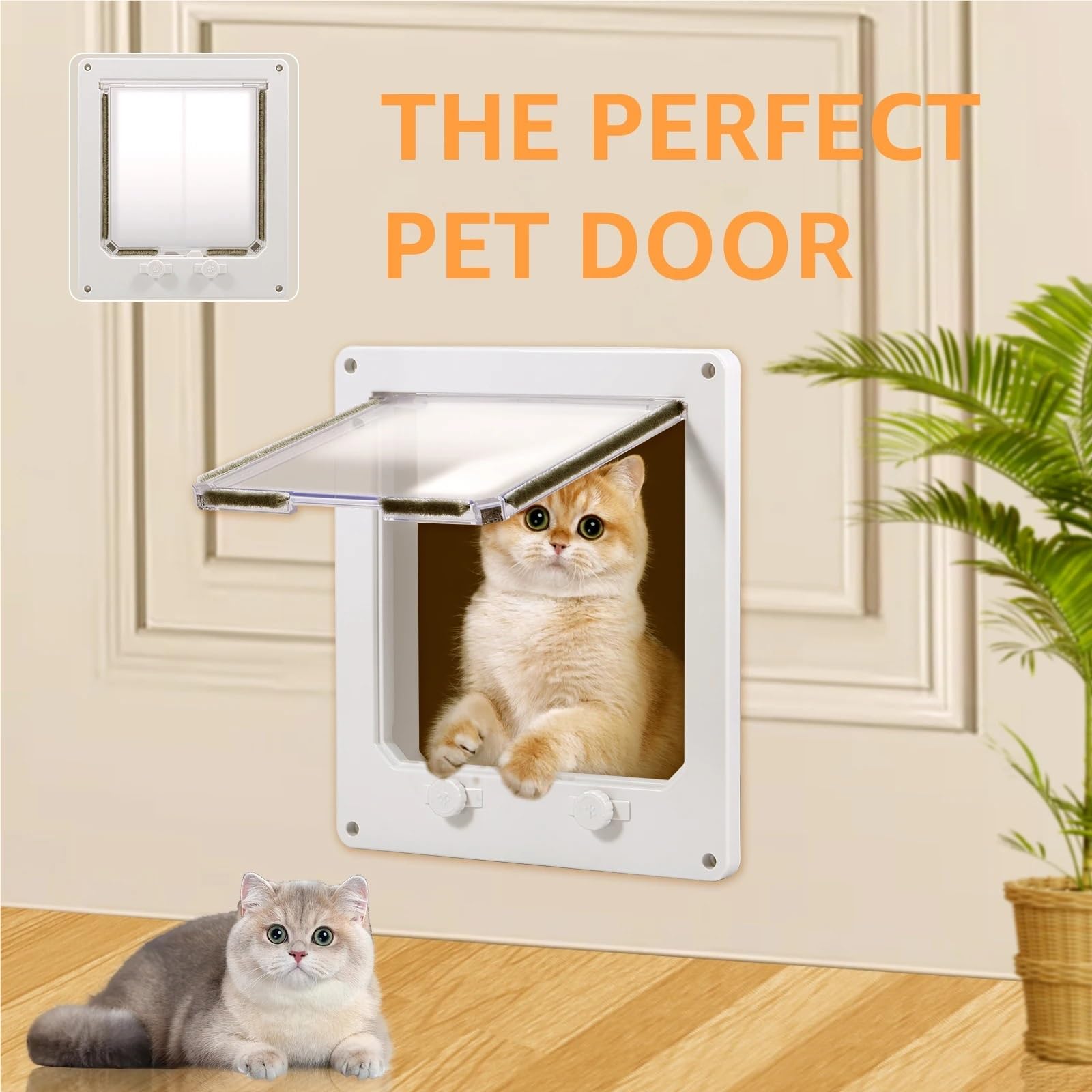 Gateras para Puertas Puerta Interior for Gatos, Mascota de plástico Blanco con Bloqueo 4 vías, Accesorios for Suministros Puerta Seguridad for Cachorros(White-L)
