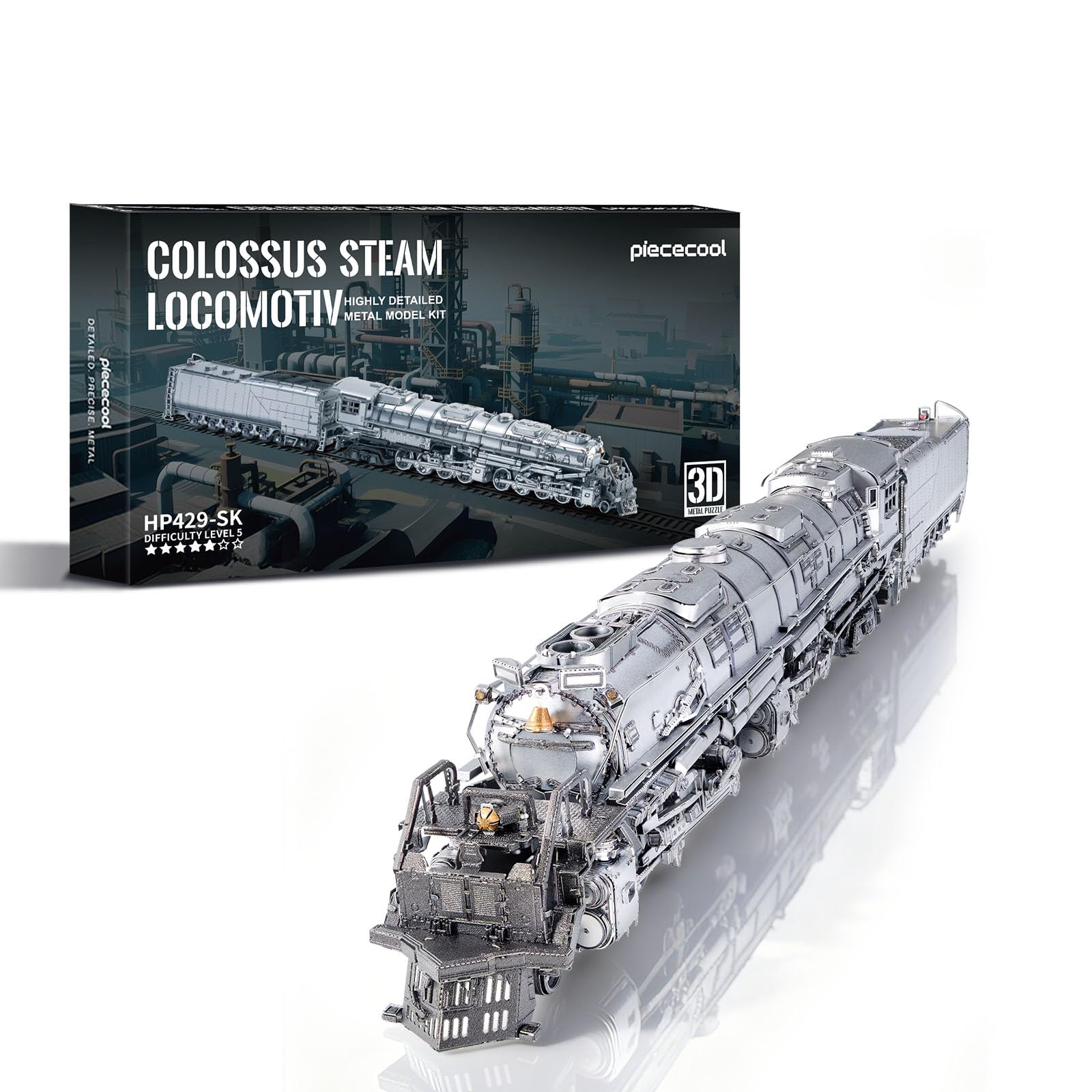Piececool - Rompecabezas 3D para adultos de la locomotora de vapor Colossus, juegos de construcción de modelos para adultos para armar, rompecabezas 3D de metal, grandes regalos para cumpleaños y año