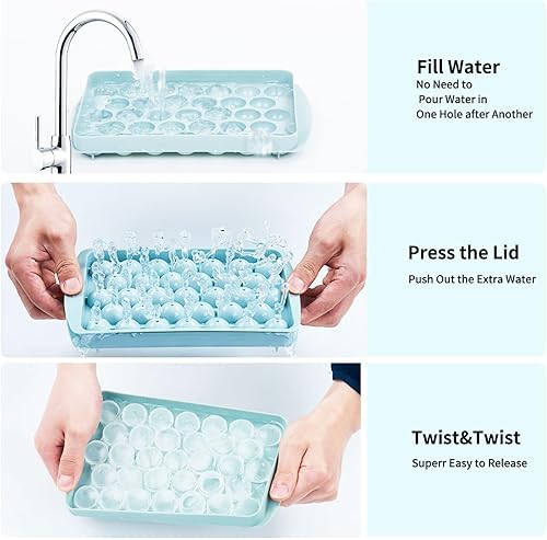 Miniatura 4 de Bandeja redonda para cubitos de hielo, bolas redondas para cubitos de hielo para congelador, tiene tapa y bandeja para cubitos de hielo, mini