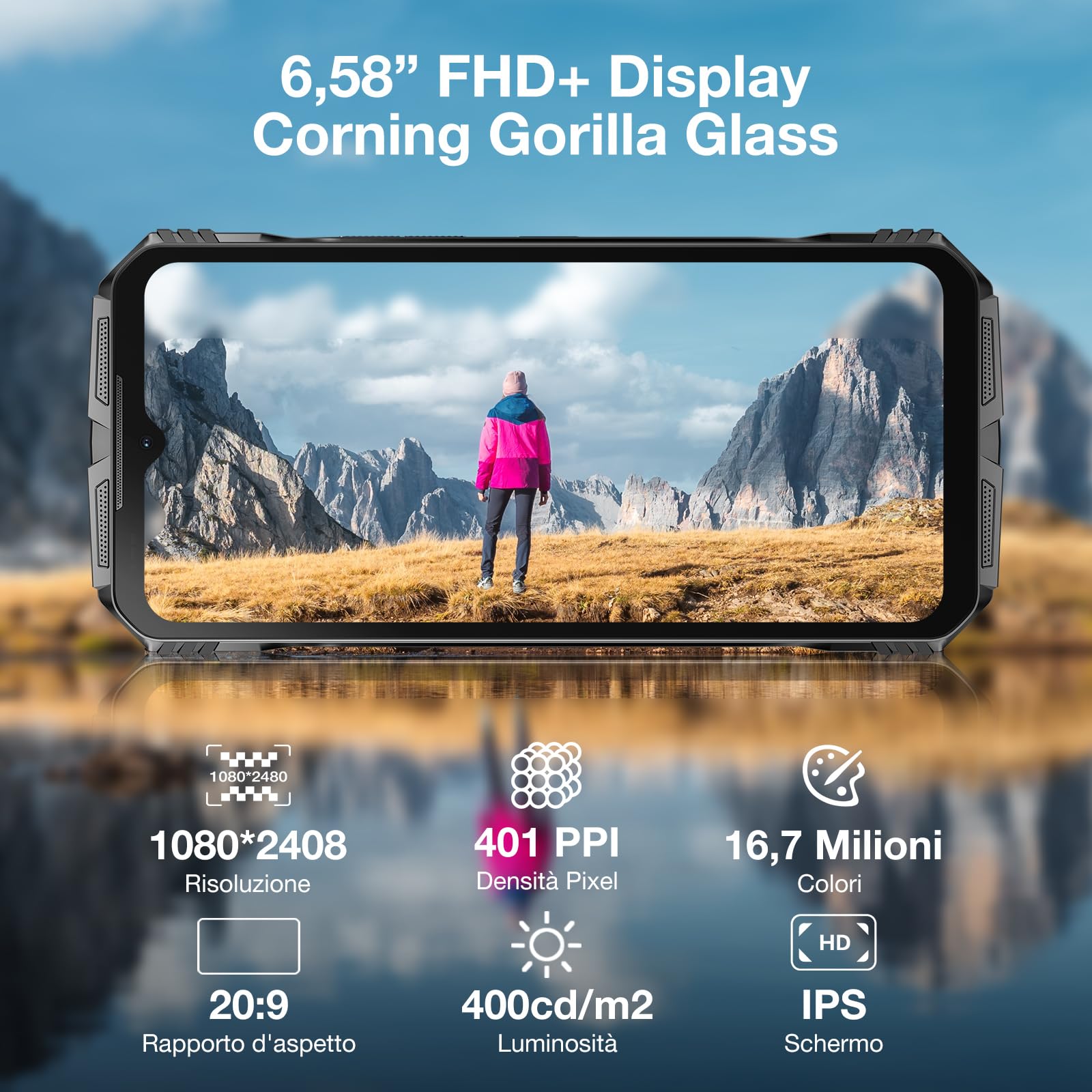 DOOGEE S cyber Rugged Smartphone, 20GB RAM + 256GB ROM, 10800mAh Telefono Indistruttibile, 6.58”FHD Cellulare Indistruttibile, 50MP+16MP+5MP Android 14 Face ID/Fingerprint/NFC/OTC/GPS, Nero Argento