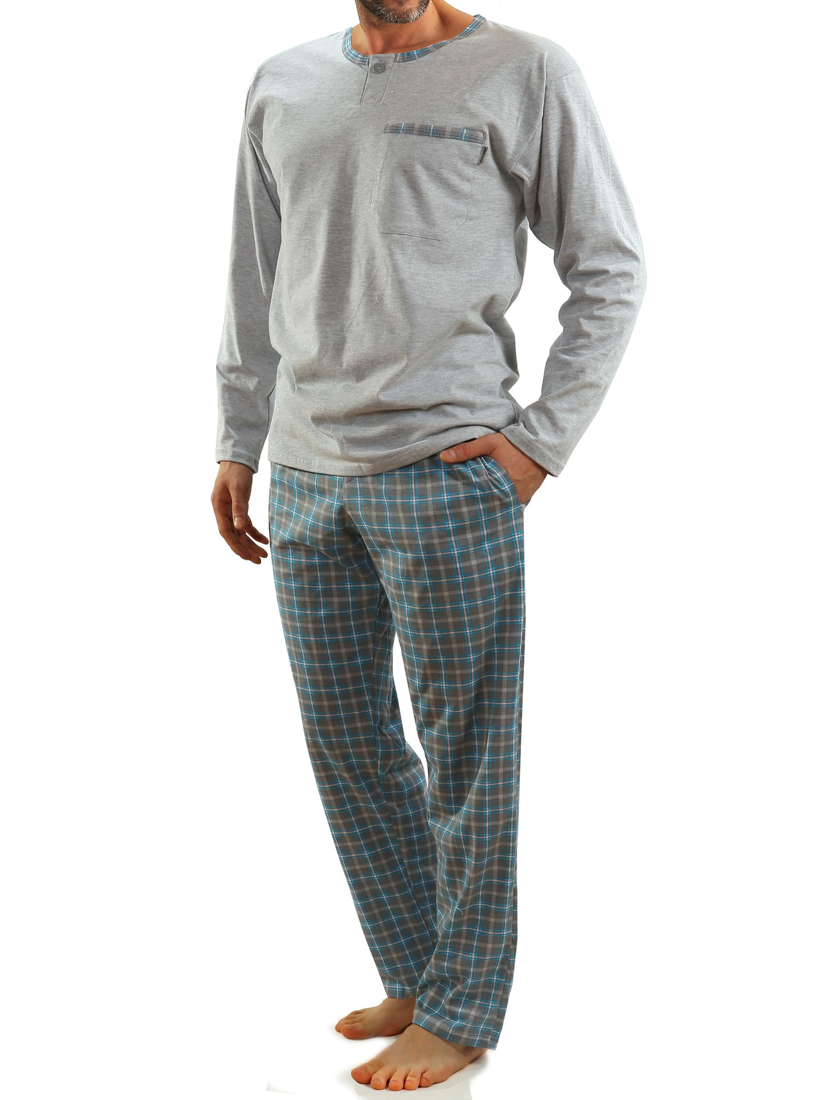 Sesto Senso Pijama Hombre Largo Algodon Inverno Clásico 2 Piezas Ropa De Dormir Conjunto Camisa Manga Larga Pantalones Largos