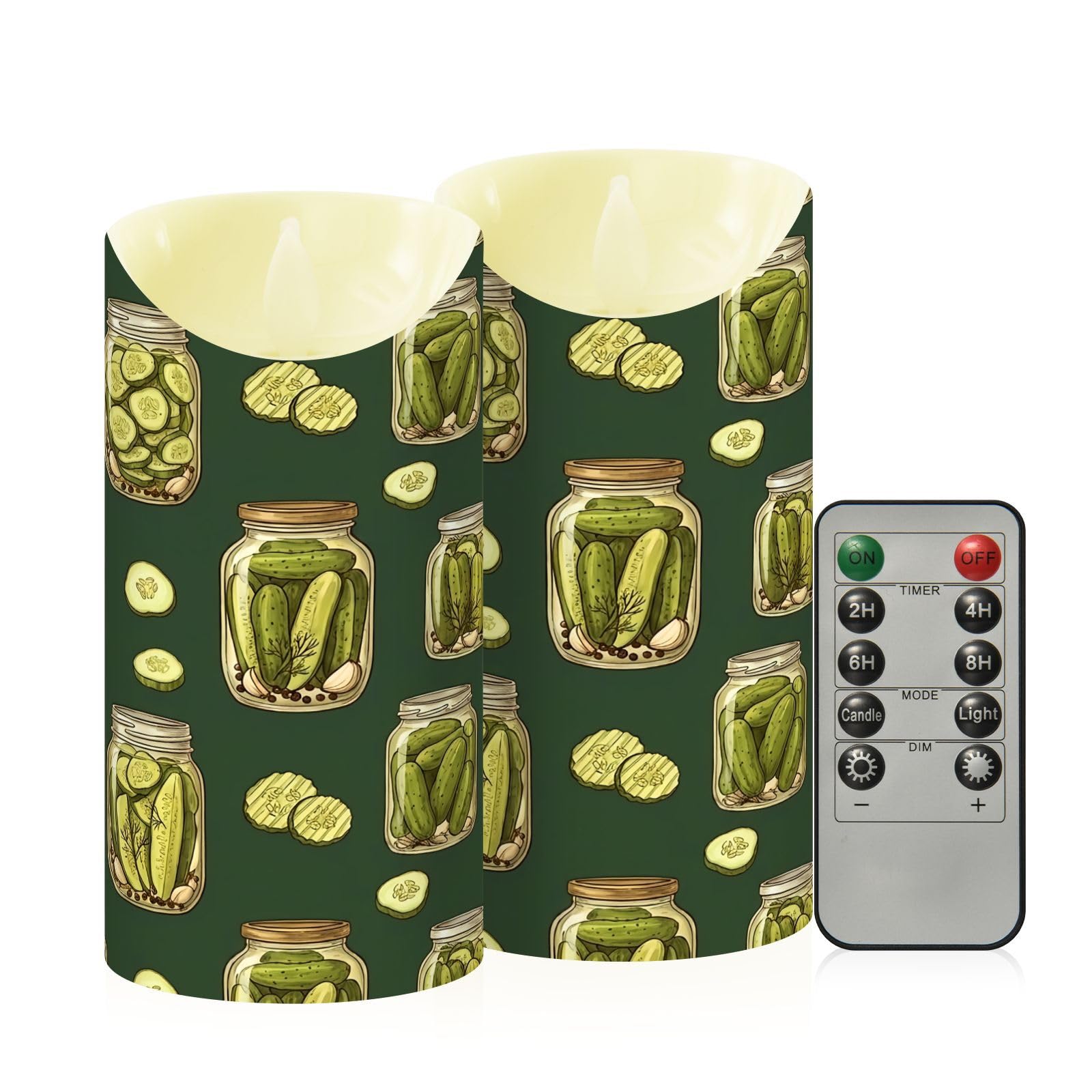 Ewusp Cucumber Flameless Candles Battery Operated Flickering LED Pillar Candles Set of 2 with Remote Control & Timer, for Home Decor Wedding Holiday Party Centerpieces