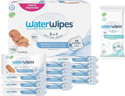 WaterWipes Paquete de toallitas originales para bebé, 99.9% de agua, 3 en 1 limpias, cuidan, protegen, sin perfume e hipoalergénicas, 720 unidades