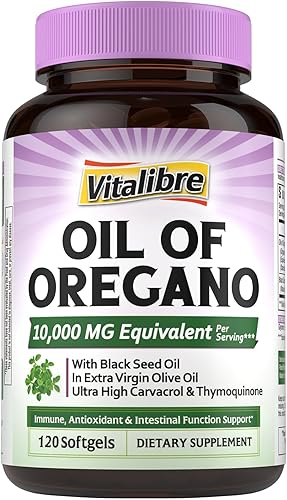 Aceite de orégano de 10000 mg con aceite de semilla negra, extracto 201, cosechado silvestre, contiene carvacrol, sin OMG, suplemento de extracto de