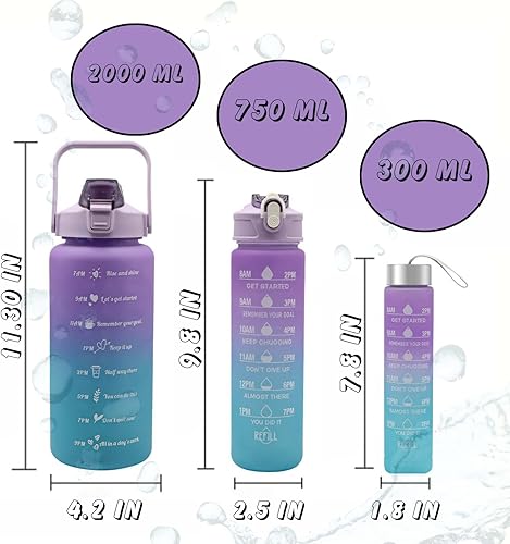 Miniatura 2 de HYDRATION LOTUS Juego de 3 botellas de agua grandes de un galón con pajilla, fabricante de tiempo motivacional y correa de medio galón, botellas de