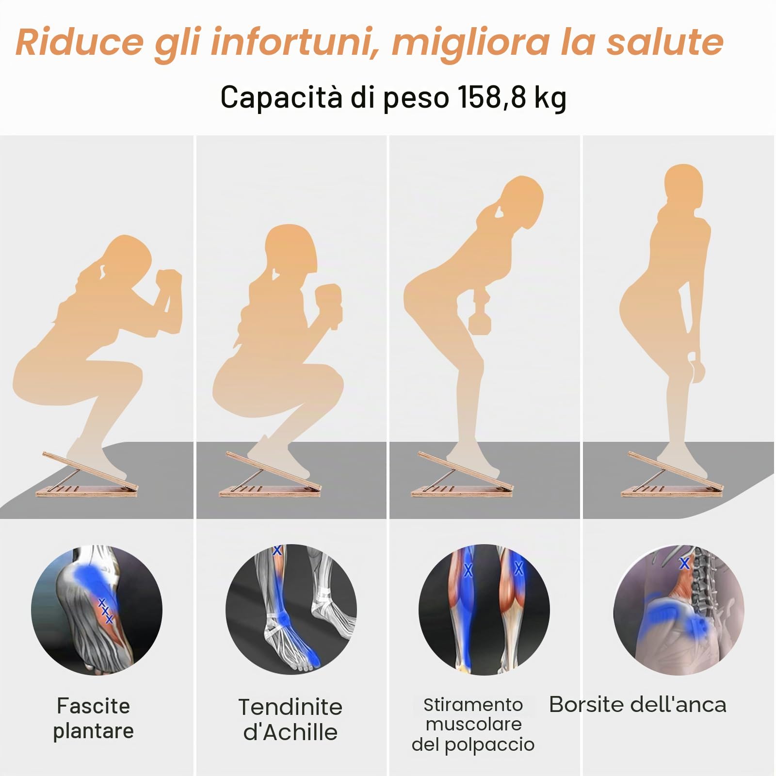 StrongTek Tavola inclinata portatile in legno, larga 33 cm, inclinabile a 5 livelli (15°-35°), impugnatura inferiore, adatta per principianti e riabilitazione, superficie antiscivolo per stretching