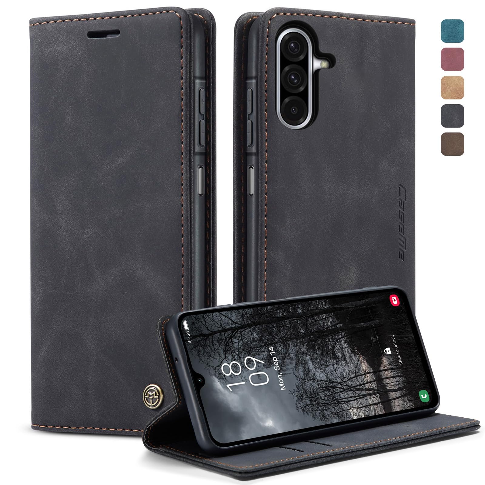 owlhold hülle für iPhone 16/17 Premium Weiches Vintage-Nubukleder klapphülle
