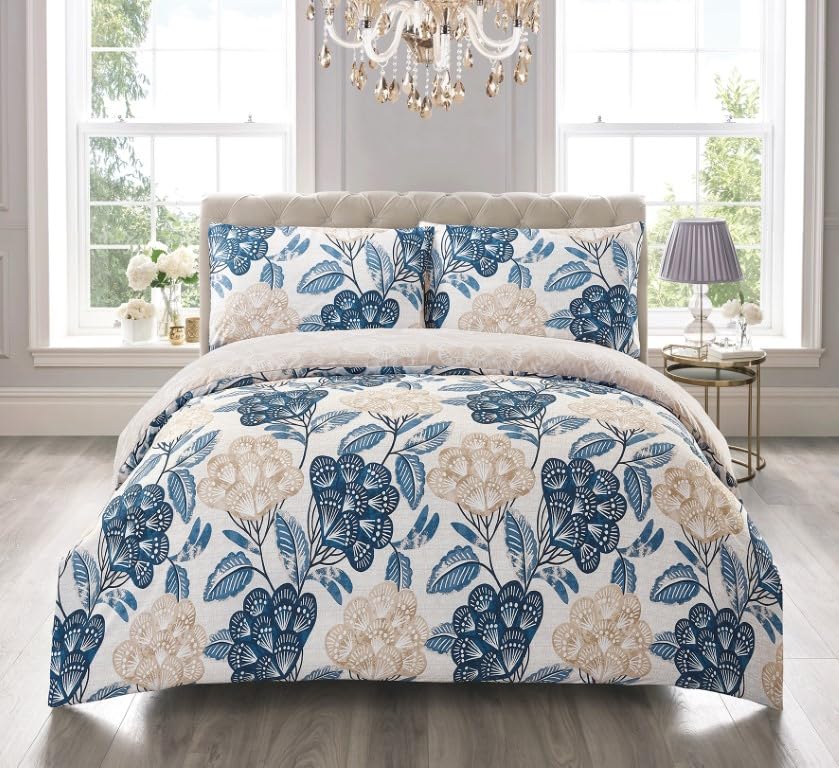 PRIME LINENS Duvet Cover Set 3 Pcs Brushed Microfibre Quilt Cover Bedding Set With Pillow Cases and Extra Fitted Sheet Included (Bloom Blue, Single) — image 1