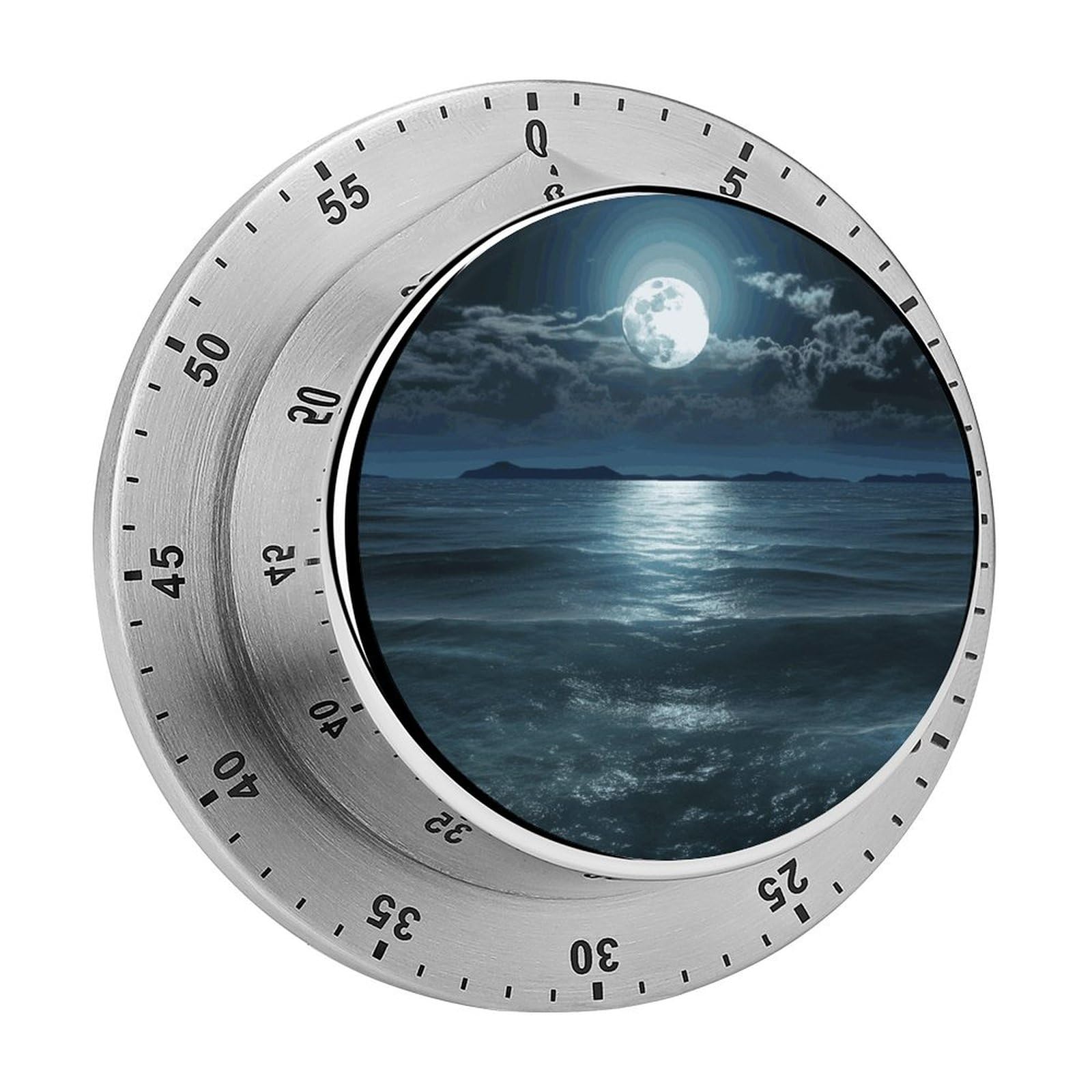 Mechanical Stainless Steel Timer Kitchen Timer Moon and Sea Printed Stainless Steel Count…