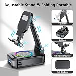Gifts for Men Women, Foldable Mobile Phone Stand with Bluetooth Speaker, 4-in-1 Design Portable Speaker with Colourful RGB Lights, Anti-Slip Base, Birthday Presents for Dads/Mums,Cool Tech Gadgets